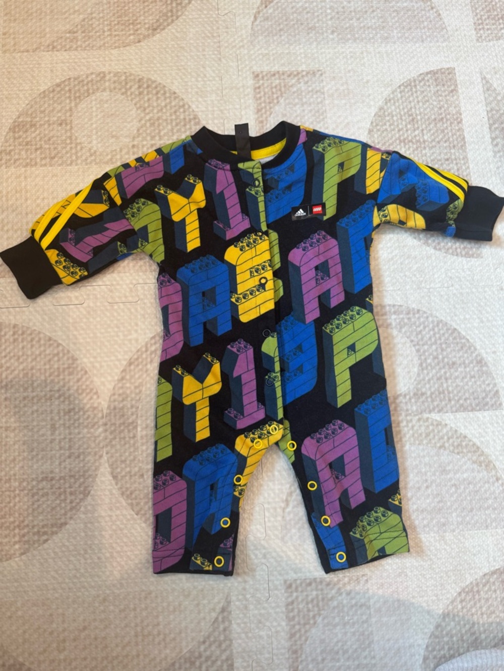 Adidas Lego Collab Black One-Piece with Multicolor Brick Print
